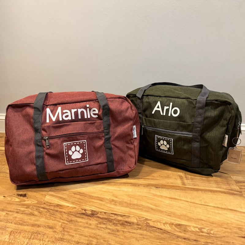 Personalised Pet Dog Travel Bag Holdall For Weekend Dog Cat Paw Print Name