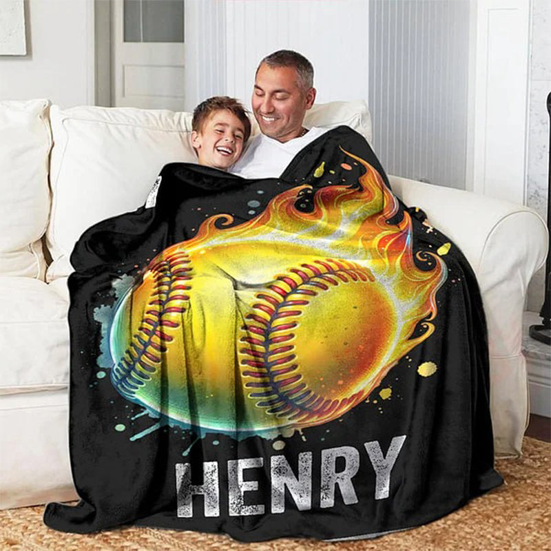 Personalized Flaming Basketball Football Sports Ball Design Blanket