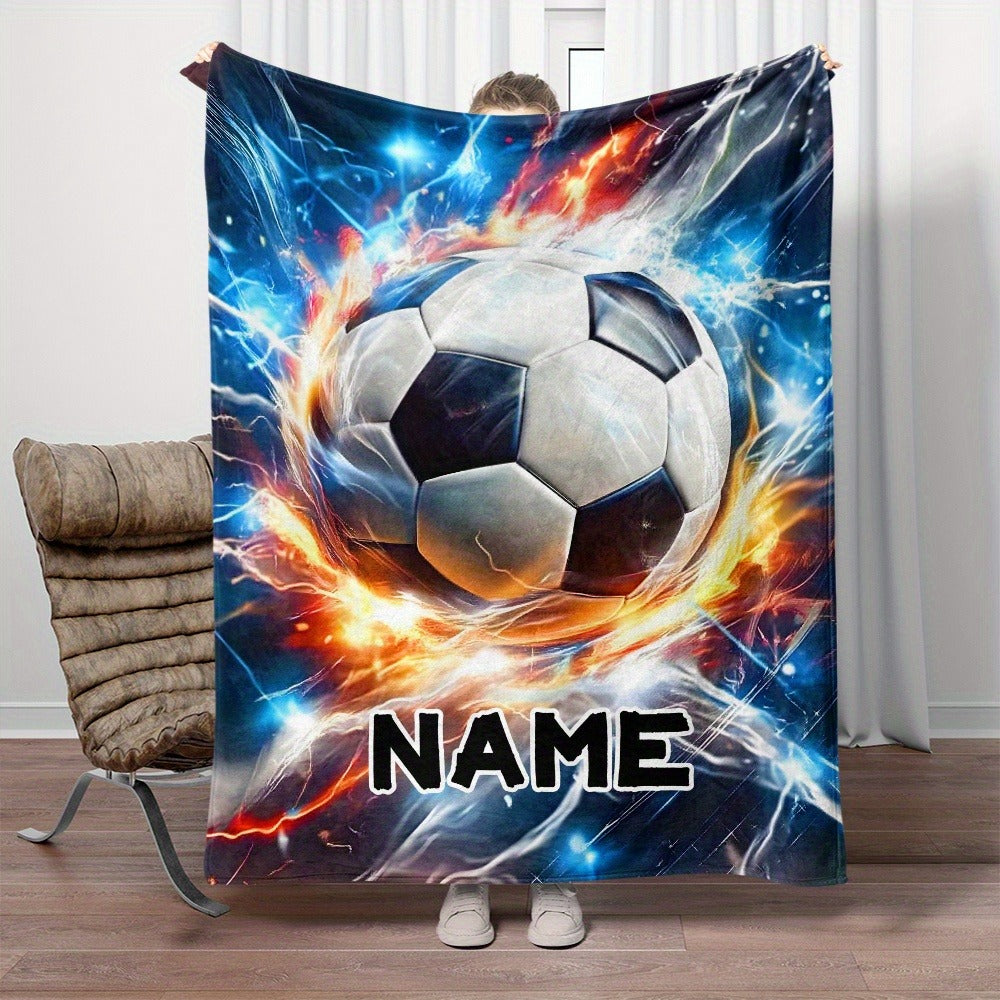 Custom Name Soccer Blanket – Soft Flannel Throw with Vibrant Digital Printing