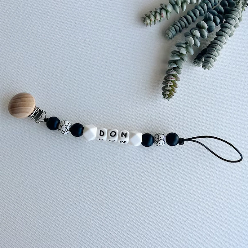 Neutral Personalized Custom Pacifier Clip | Custom Baby Name | Personalized Baby Gift | Baby Shower | Newborn Gift | Smiley | Checkered Clip