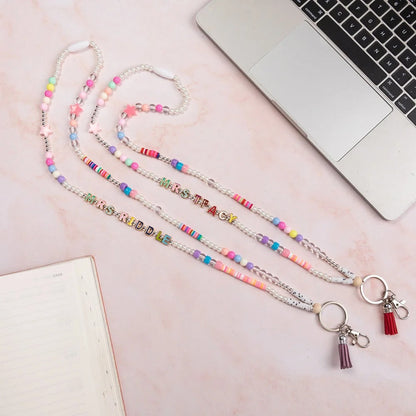Personalized Colorful Wooden Name Beaded Badge Lanyard ID Card