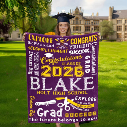 Personalized Graduation Inspiration Multicolor Soft Fleece Name Blanket
