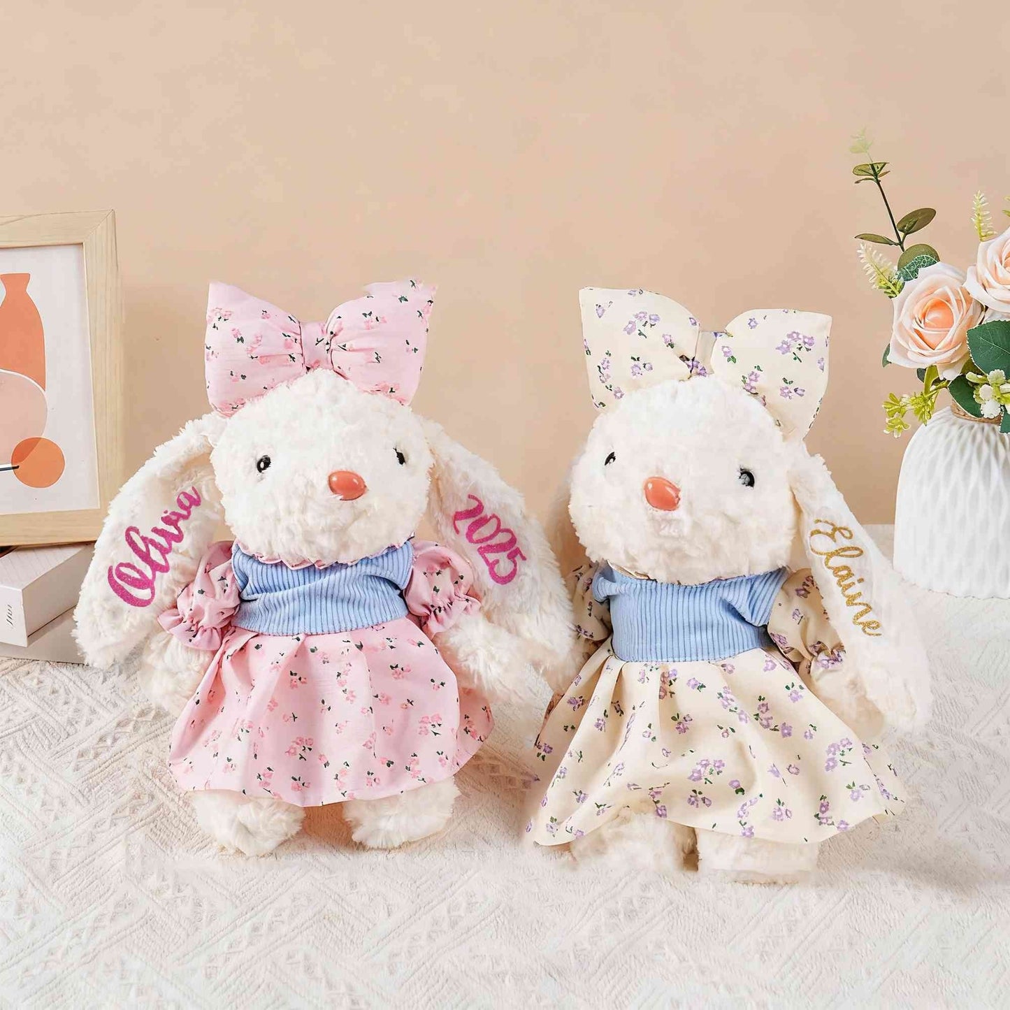 Personalized Easter Bow Bunny Doll Toy with Glitter Name