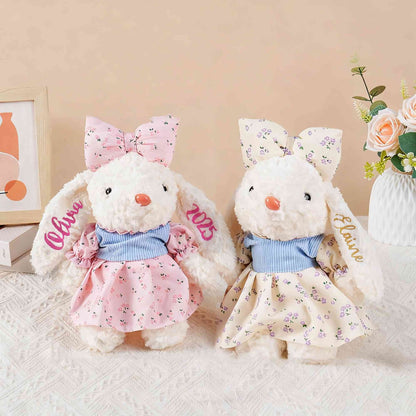 Personalized Easter Bow Bunny Doll Toy with Glitter Name