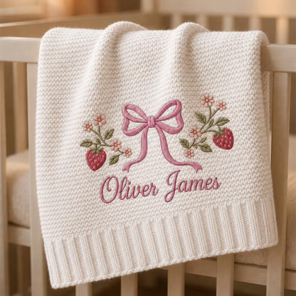 Embroidered Custom Name Strawberry Blanket, Personalized Baby Blanket