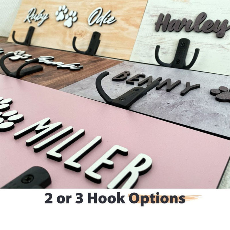 Personalized Dog Wood Leash Holder for 2/ 3 Dogs Raised Paw Name Sign