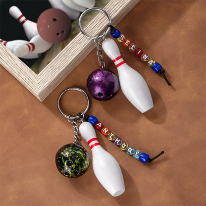 Personalized Bowling Ball Bowling Pin Bag Tag Keychain with Beaded Name