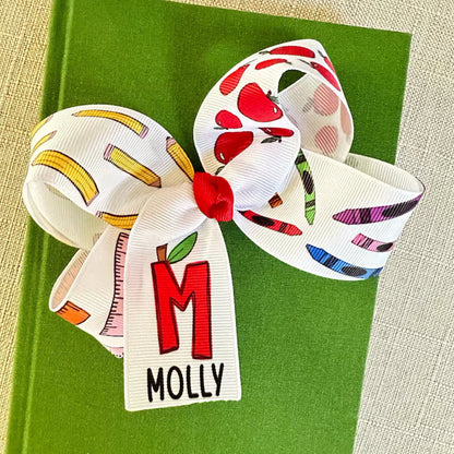 Monogrammed Back to School Hair Bow, First Day of Kindergarten