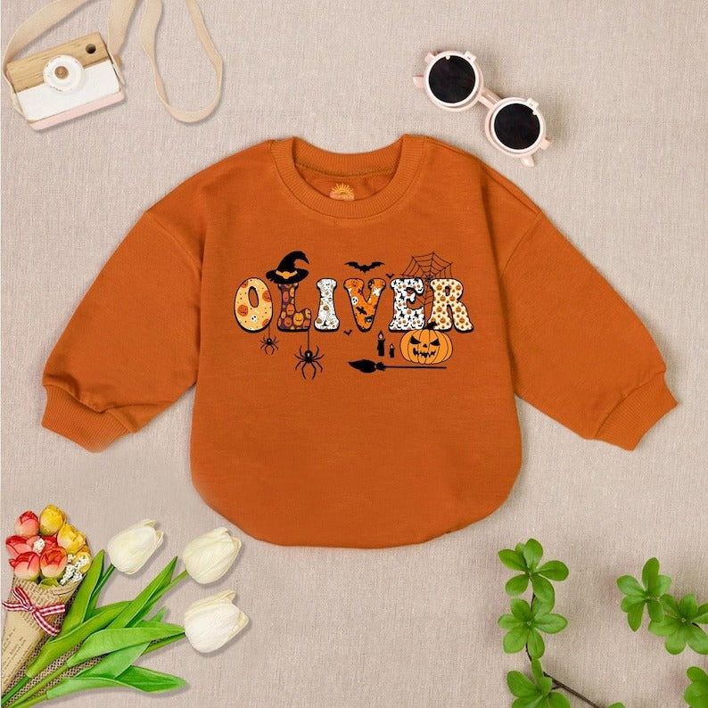 Personalized Baby Name Halloween Romper Sweatshirt