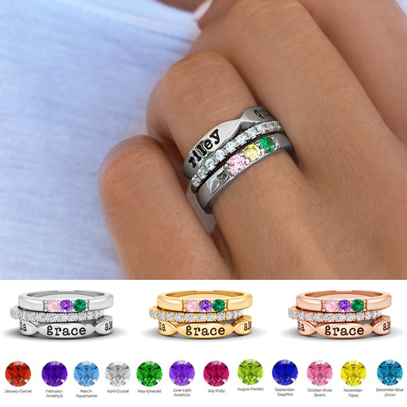 Birthstone Ring Set | Stackable Personalized Name Rings