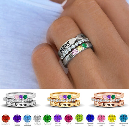Birthstone Ring Set | Stackable Personalized Name Rings