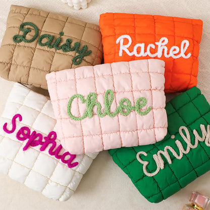 Personalized Quilted Nylon Makeup Bag,Custom Quilted Zipper Pouch