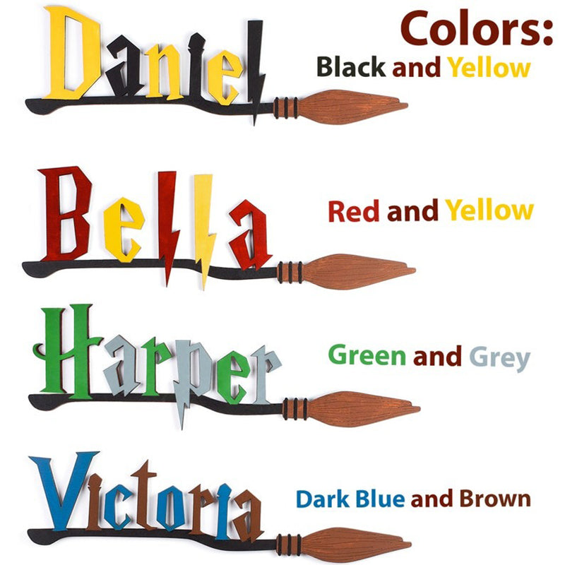 Personalized Wizard Broomstick–Wooden Custom Name Sign