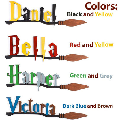 Personalized Wizard Broomstick–Wooden Custom Name Sign