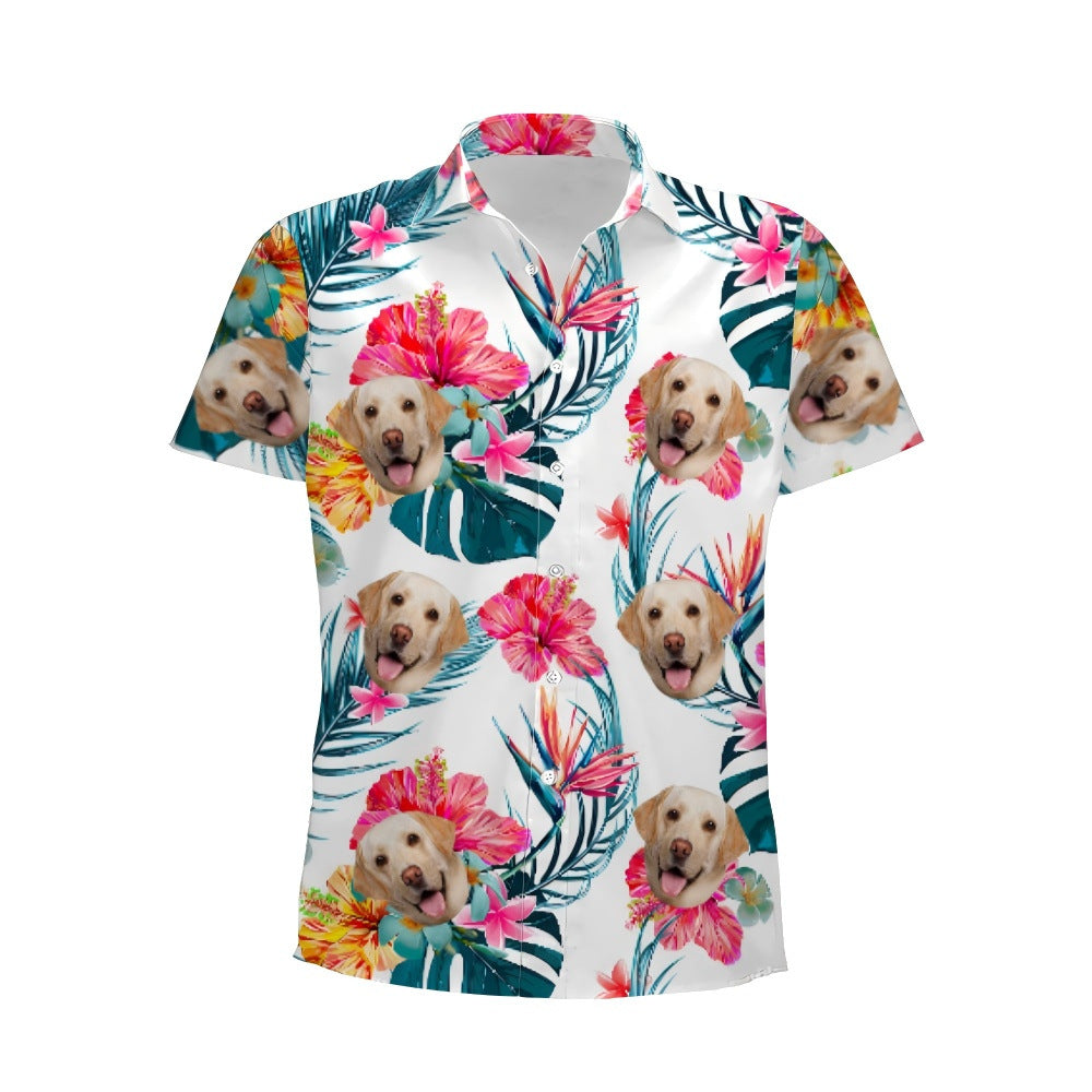 Personalized Photo Hawaiian Shirt Custom Dog Cat Face Holiday Tropical Pattern Shir