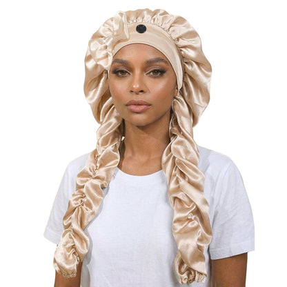 Personalized Satin Bonnet with Long Ties | Custom Name Silk Sleep Cap