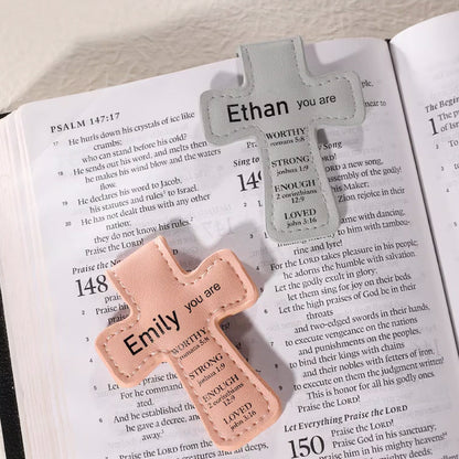 Custom Name Bible Verses Cross Shaped Leather Magnetic Christian Bookmark Clip
