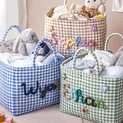 Personalized Quilted Baby Basket, Custom Baby Shower Gift