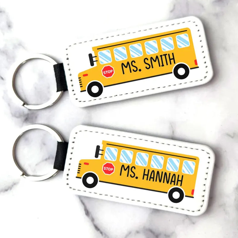 PU Vegan Leather Personalized School Bus Driver Key Chain