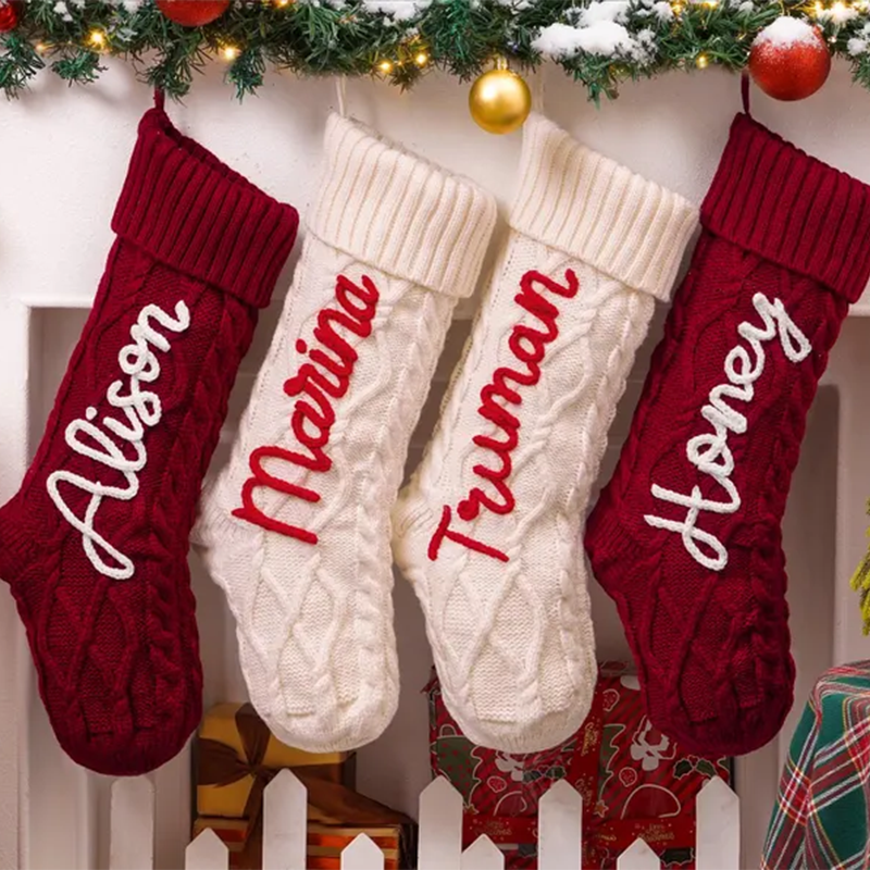 Personalized Christmas Stockings, Knitted Family Stockings with Name
