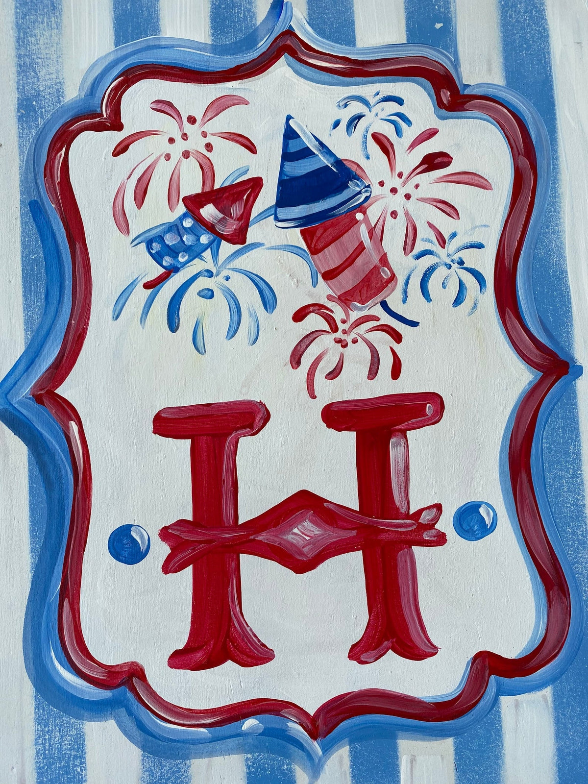 Patriotic Door Hanger: 4th of July Decor, Personalized Initial