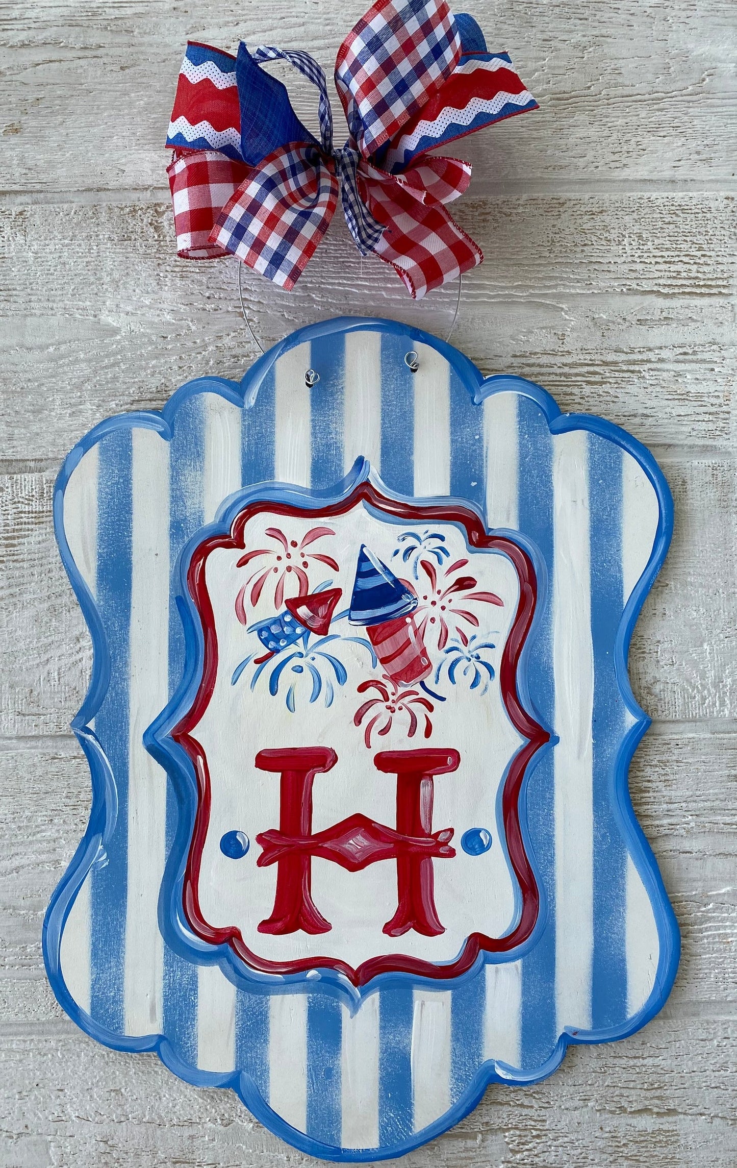Patriotic Door Hanger: 4th of July Decor, Personalized Initial