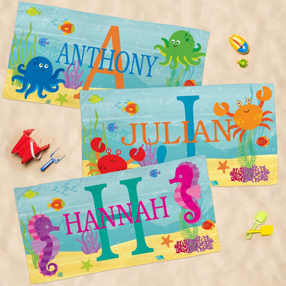 Personalized Kids Beach Towel - Fun Beach Designs - Gift For Girls Or Boys