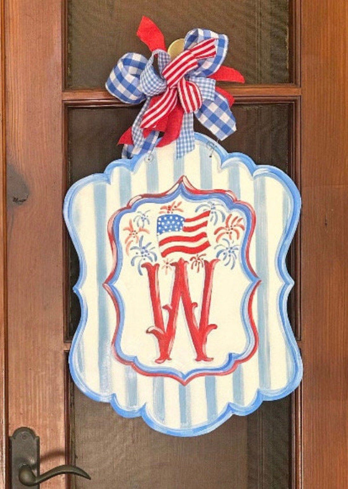 Patriotic Door Hanger: 4th of July Decor, Personalized Initial