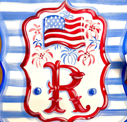 Patriotic Door Hanger: 4th of July Decor, Personalized Initial