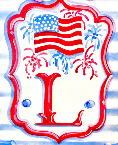 Patriotic Door Hanger: 4th of July Decor, Personalized Initial