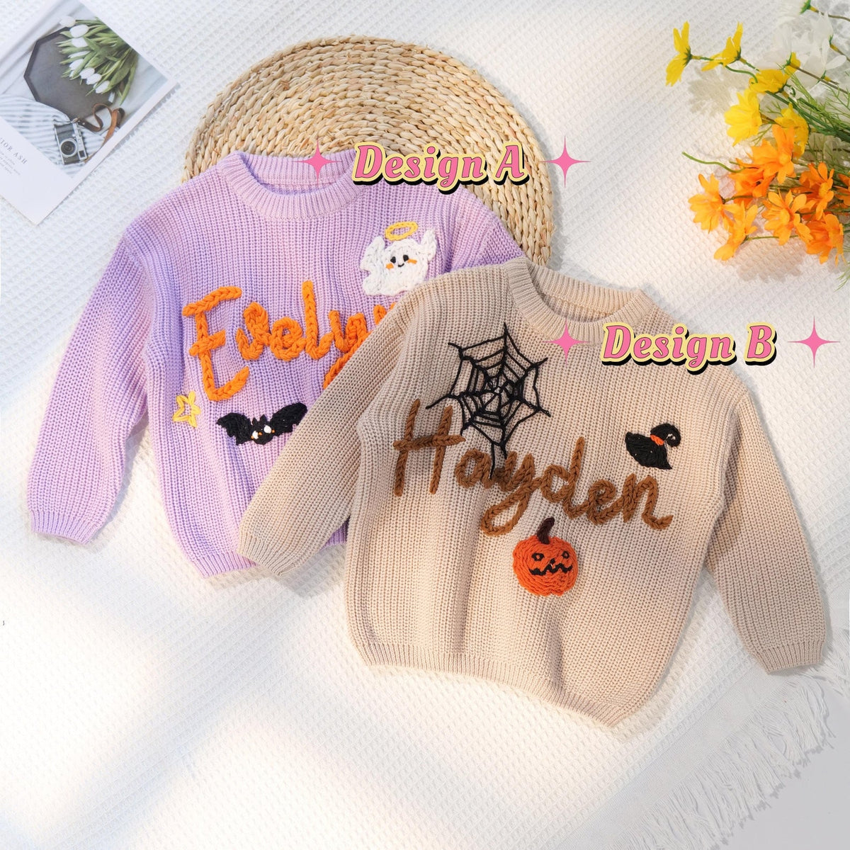 Happy Halloween Personalized Embroidered Baby Sweater, Custom Name