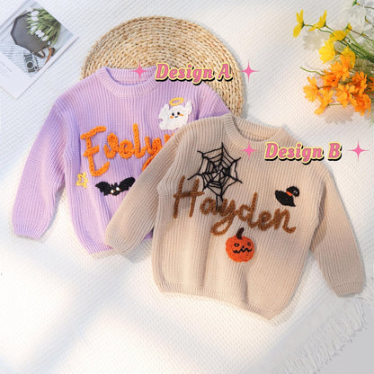 Happy Halloween Personalized Embroidered Baby Sweater, Custom Name