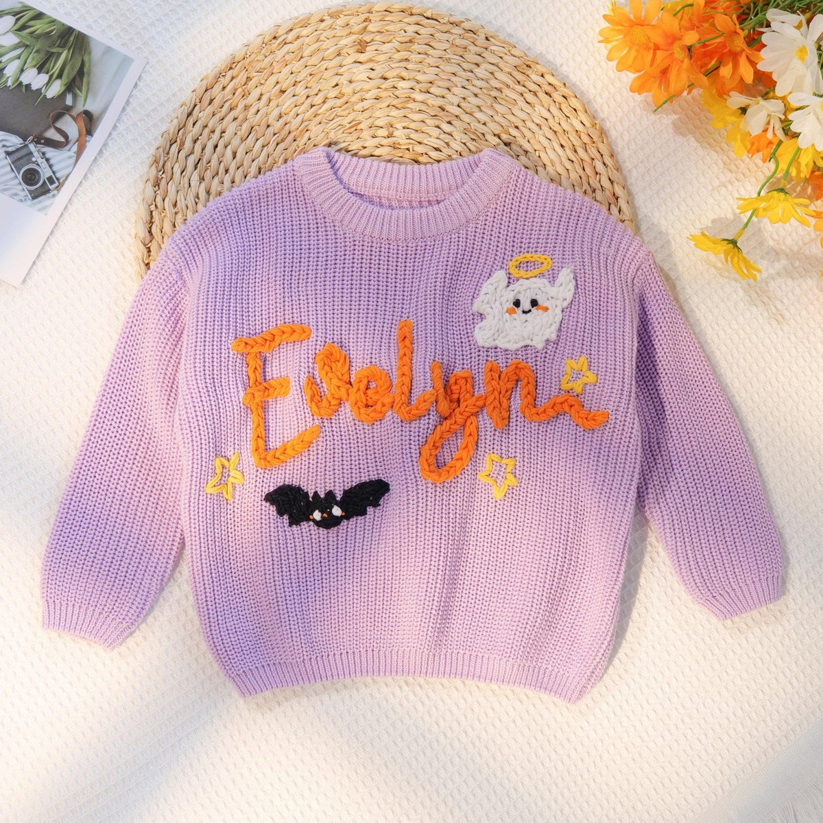 Happy Halloween Personalized Embroidered Baby Sweater, Custom Name