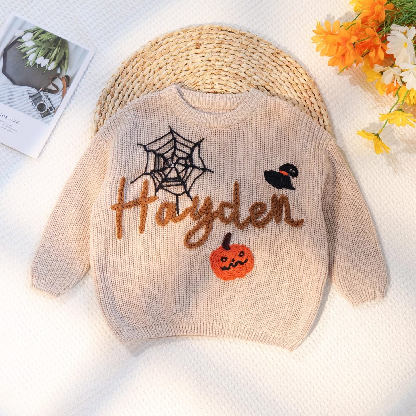 Happy Halloween Personalized Embroidered Baby Sweater, Custom Name