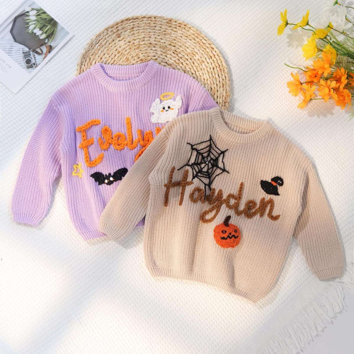 Happy Halloween Personalized Embroidered Baby Sweater, Custom Name