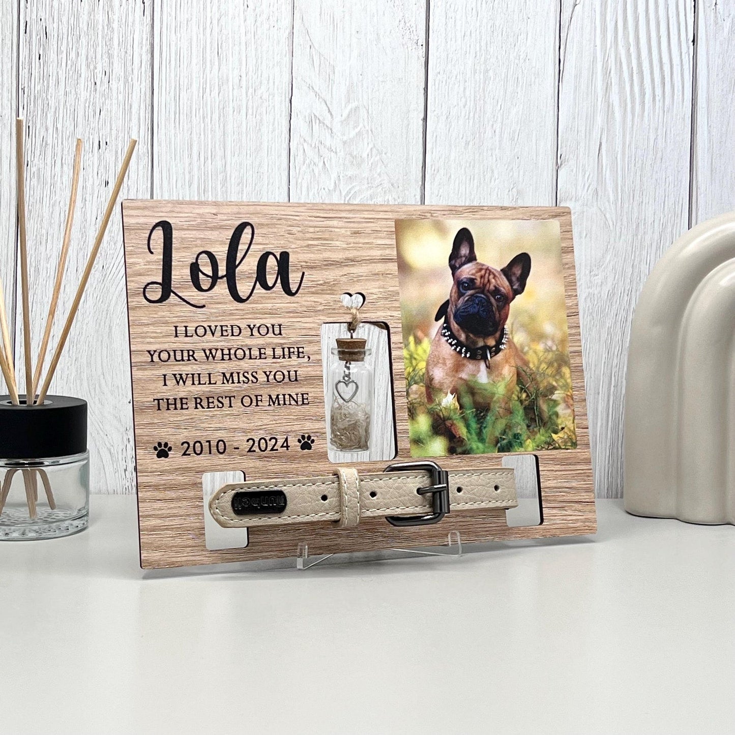 Pet fur Keepsake, Dog Memorial Collar Frame With Photo, Fur Memorial Jar