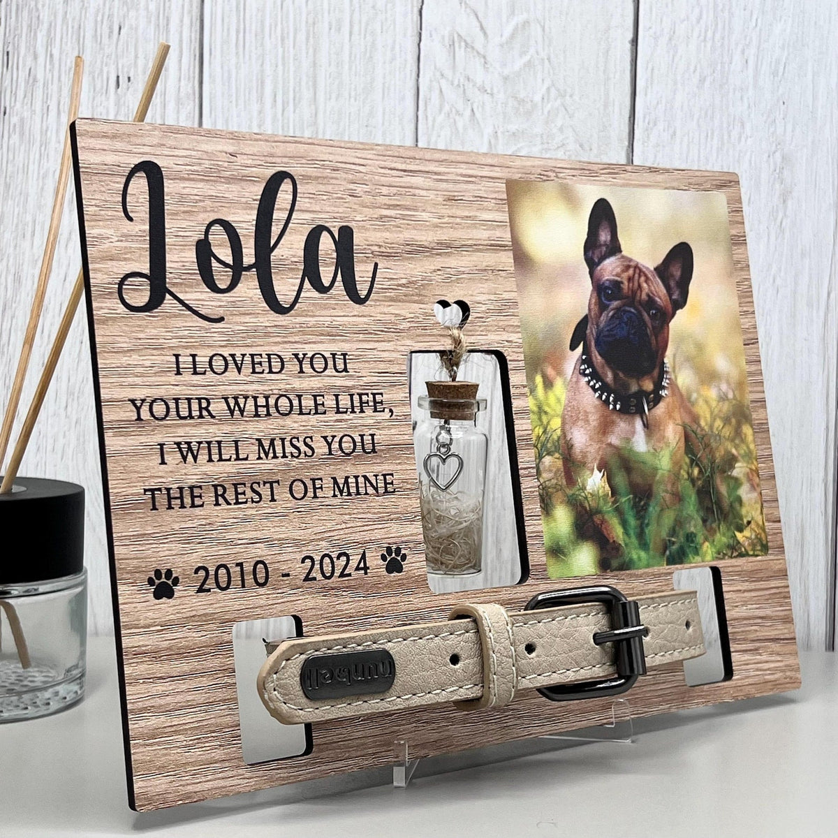 Pet fur Keepsake, Dog Memorial Collar Frame With Photo, Fur Memorial Jar