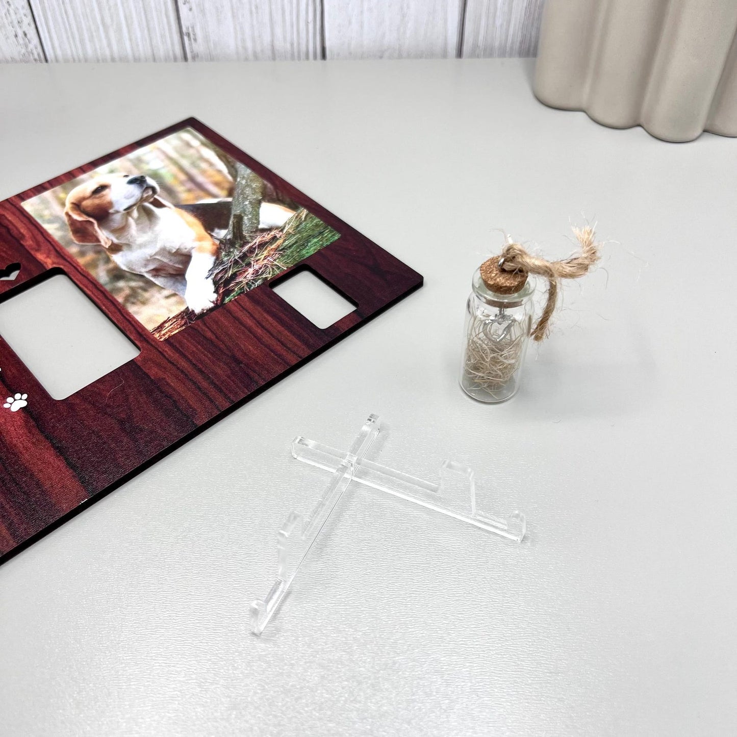 Pet fur Keepsake, Dog Memorial Collar Frame With Photo, Fur Memorial Jar