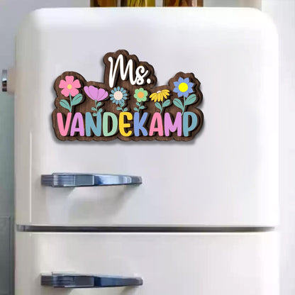 Personalized Teacher Name Magnet: Custom Wildflower Gift