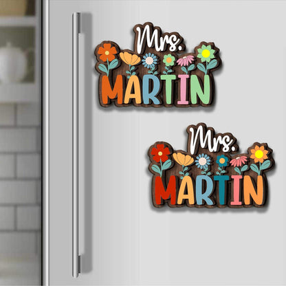 Personalized Teacher Name Magnet: Custom Wildflower Gift