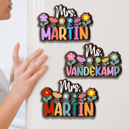 Personalized Teacher Name Magnet: Custom Wildflower Gift