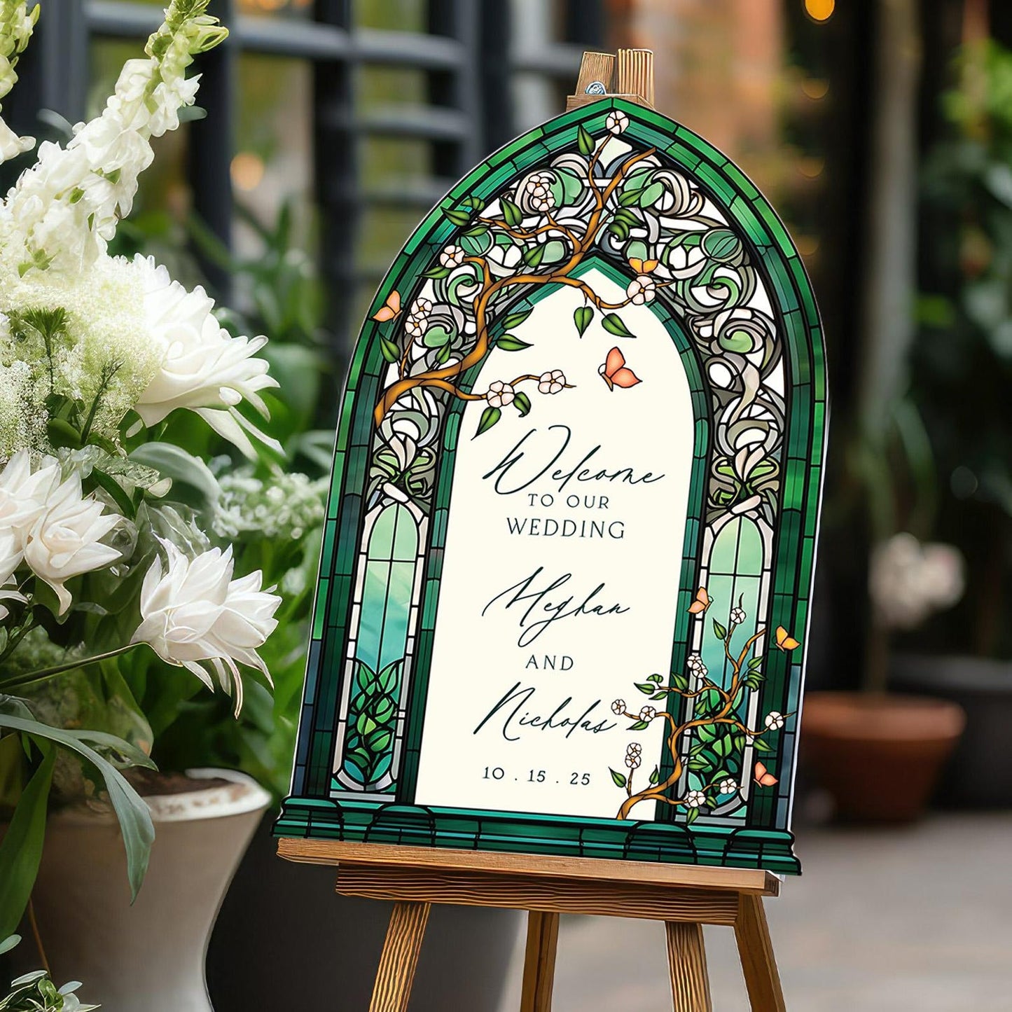 Wedding Welcome Sign, Custom Acrylic Wedding Sign, Printed Stained Glass Wedding Entrance Sign