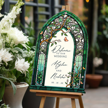 Wedding Welcome Sign, Custom Acrylic Wedding Sign, Printed Stained Glass Wedding Entrance Sign