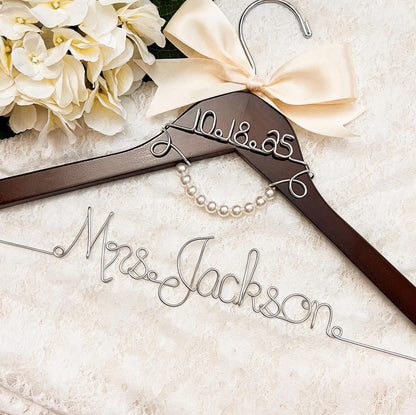 Personalized Wedding Dress Hanger: Pearls, Custom Name & Date