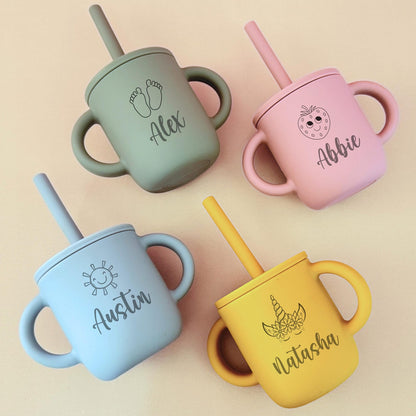 Personalized Sippy Cup with Straw | Custom Toddler Training Cup | Silicone Baby Cup