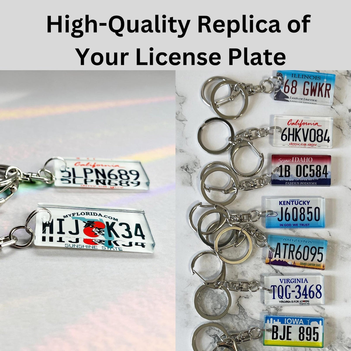 Personalized State License Plate Keychain Custom Acrylic Car Keyring