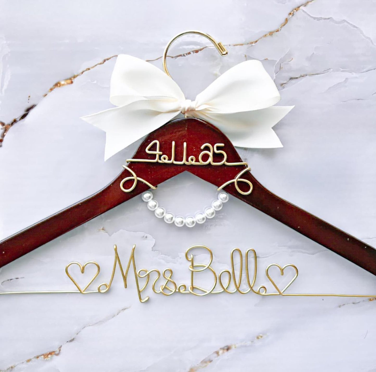 Personalized Wedding Dress Hanger: Pearls, Custom Name & Date