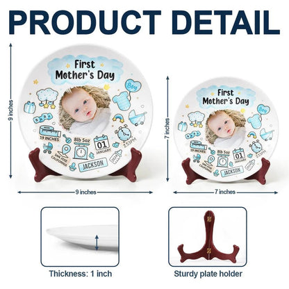 Custom Photo Our First Mother's Day Information Icon Personalized Ceramic Plate