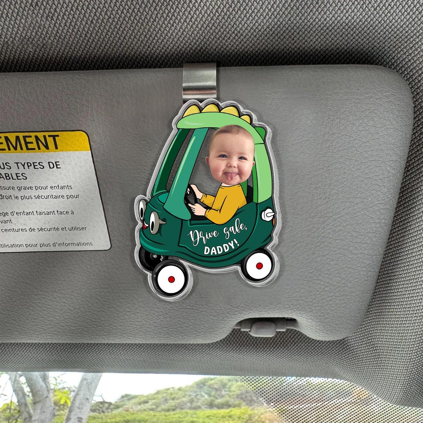 Custom Kids Photo Car Visor Clip: Personalized Fathers Day Gift for Dad,
