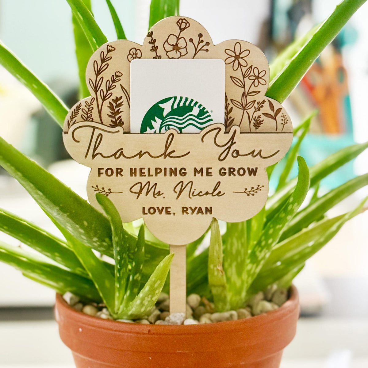 Teacher Gift Idea Card Holder Personalized Teacher Plant Sign